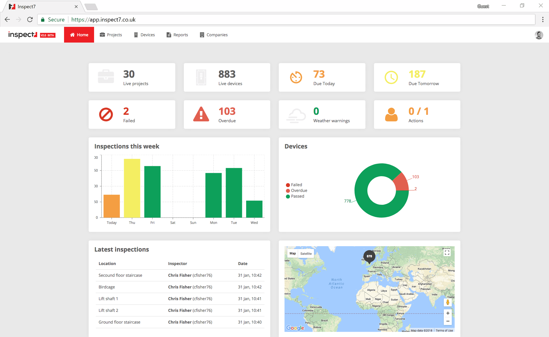  Inspect7 portal dashboard